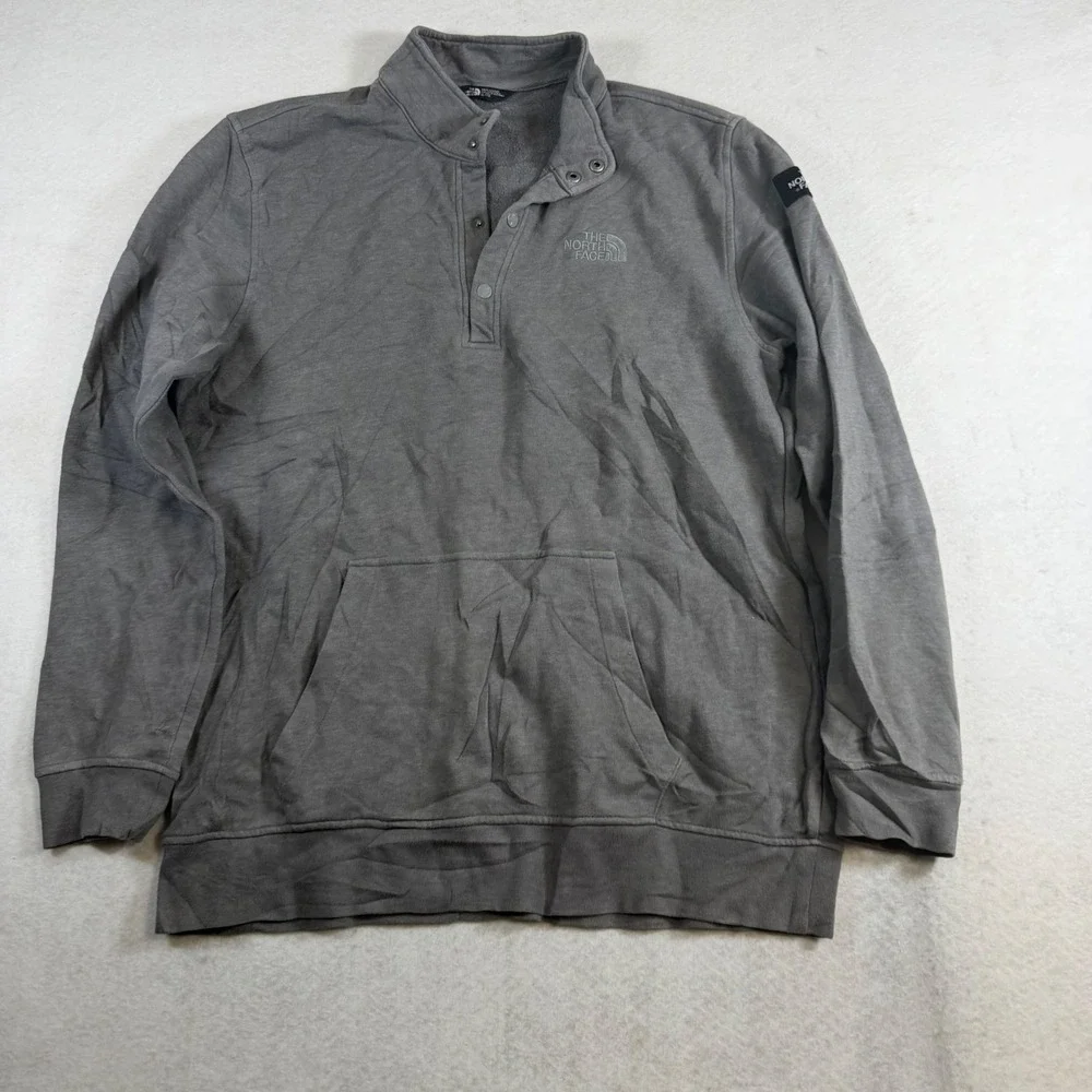 The North Face Mens Gray Quarter Snap Fleece Pullover Sweatshirt XL Logo Pocket
